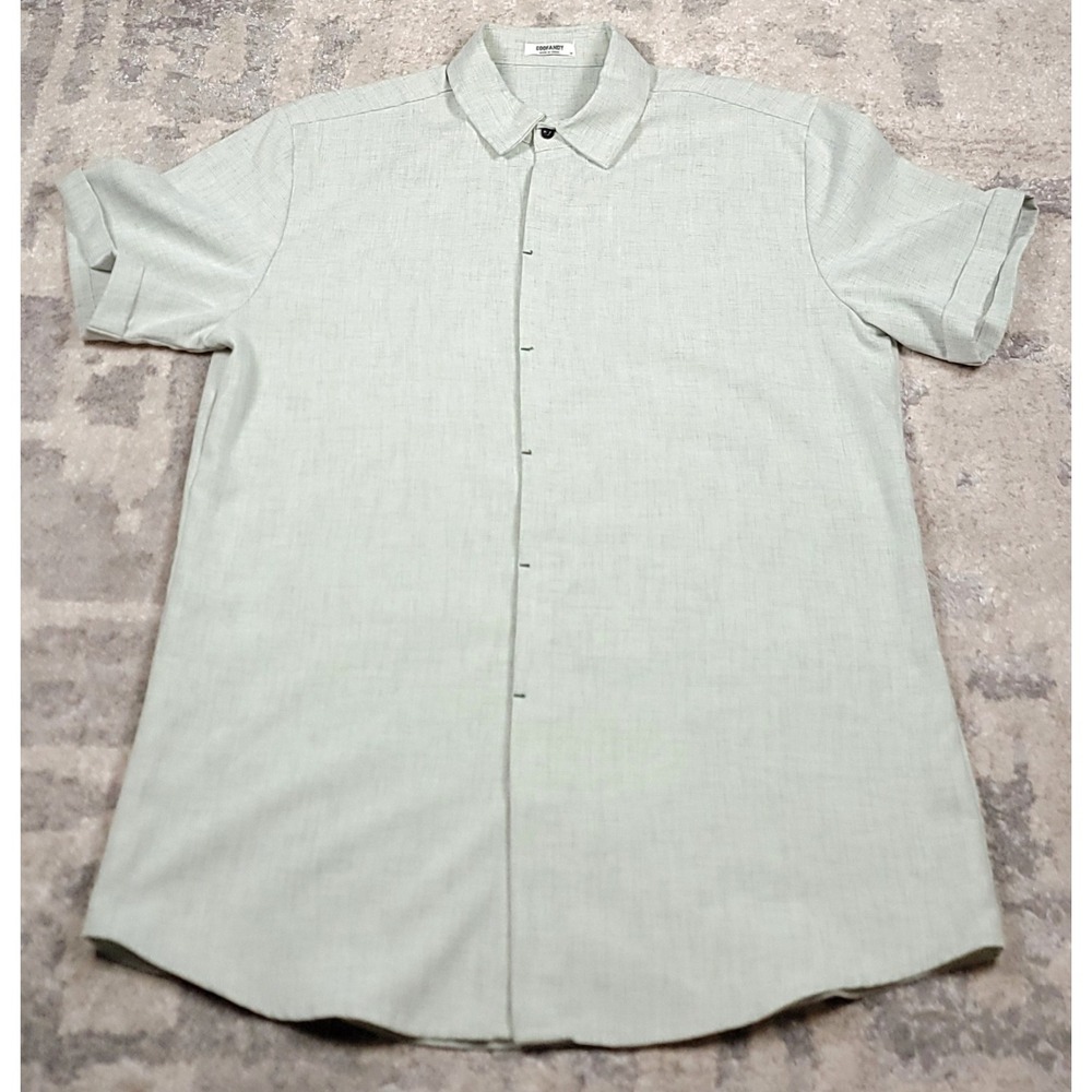 Coofandy Men's Light Green Linen Blend Short Sleeve Button Up Shirt Sz Med